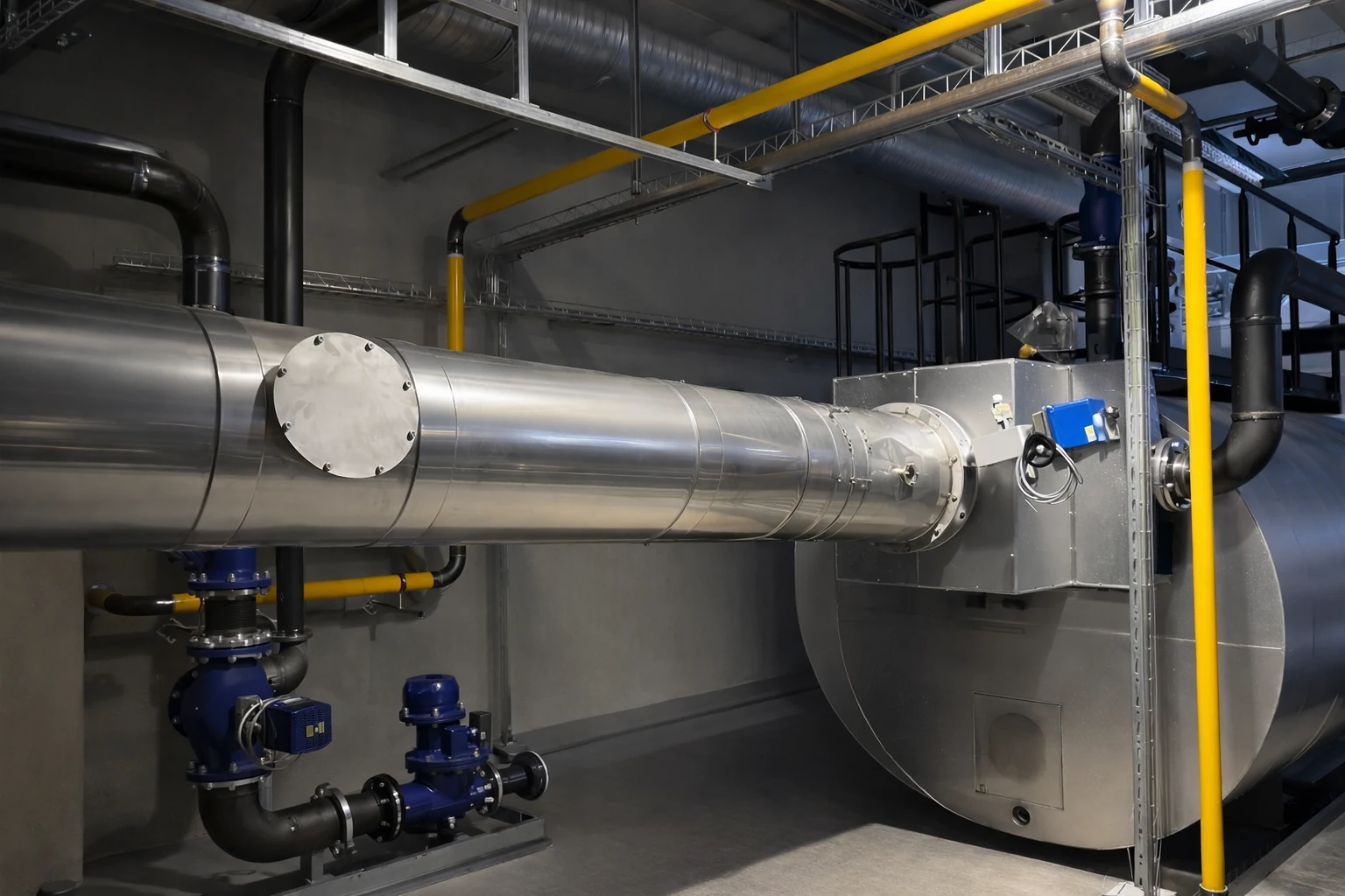 Heißwasserkessel mit groß dimensionierter Edelstahl-Abgasleitung