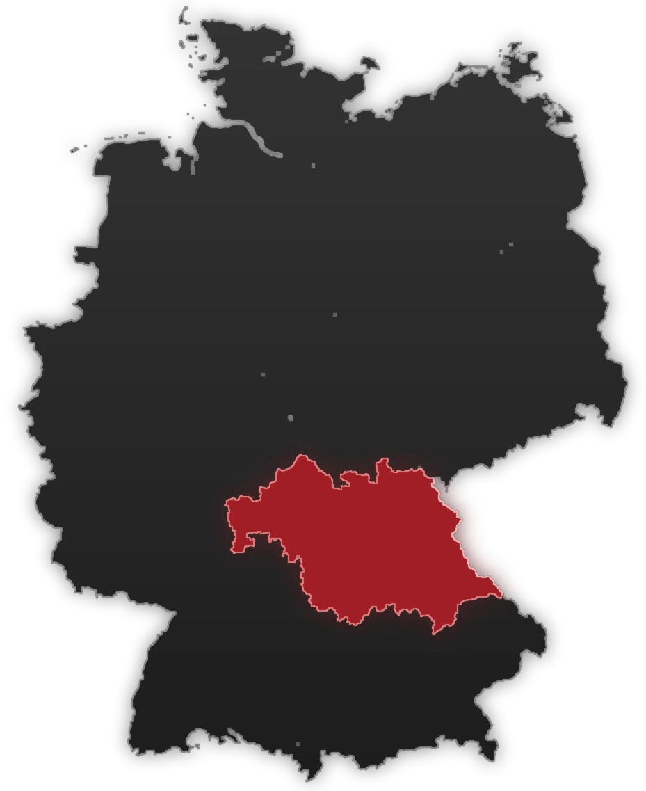 Deutschlandkarte mit markiertem Einsatzgebiet Nordbayern